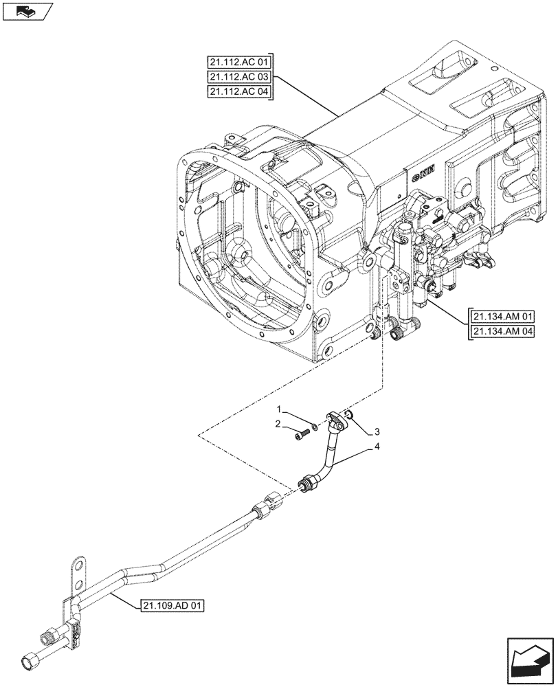 Схема запчастей Case IH FARMALL 115U - (21.109.AC) - STD + VAR - 332279, 332299, 390181 - OIL COOLER, PIPE (21) - TRANSMISSION