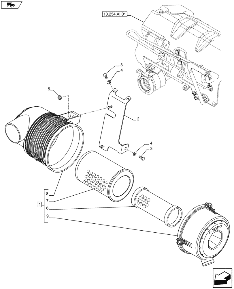 Схема запчастей Case IH FARMALL 105U - (10.202.AB) - STD + VAR - 330200, 390200 - AIR CLEANER (10) - ENGINE