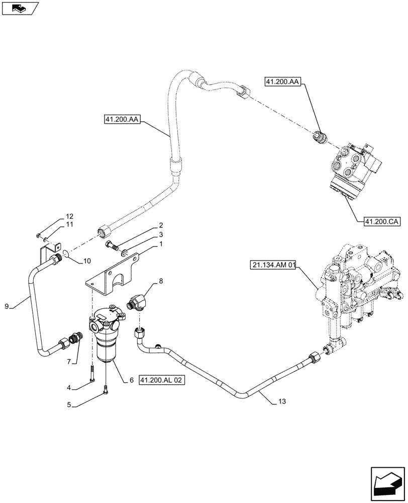 Схема запчастей Case IH FARMALL 115U - (41.200.AL[01]) - STD + VAR - 331690, 743911 - STEERING VALVE, FILTER & LINE (41) - STEERING