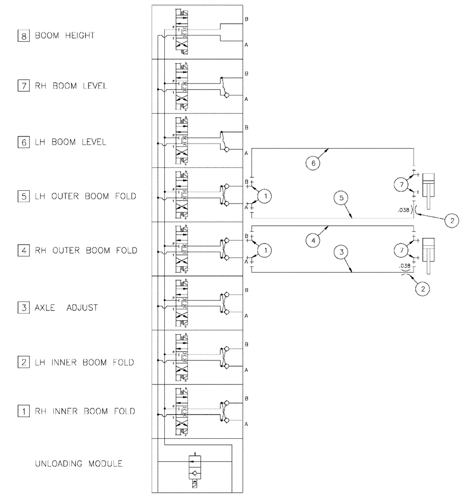 Схема запчастей Case IH SPX3200 - (06-017) - BOOM OUTER FOLD HYDRAULIC GROUP Hydraulic Plumbing