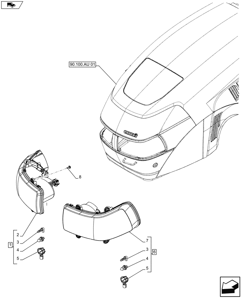 Схема запчастей Case IH FARMALL 105U - (55.404.AL[03]) - STD + VAR - 332717, 391713 - HEADLAMP, FRONT, NA (55) - ELECTRICAL SYSTEMS