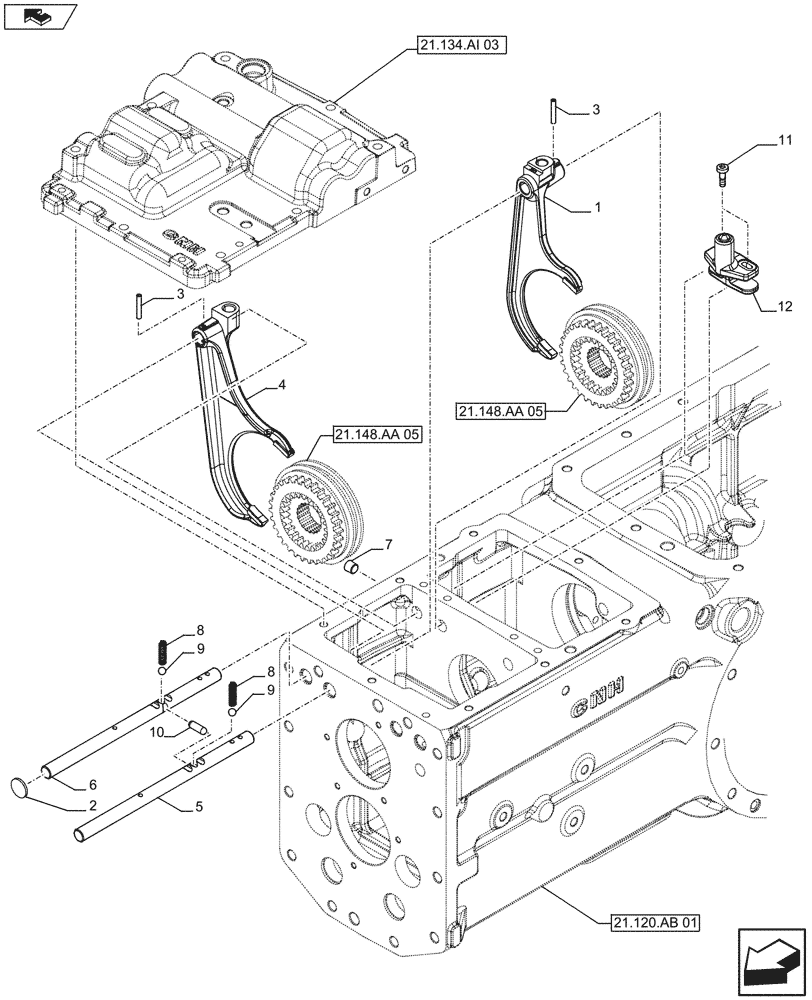 Схема запчастей Case IH FARMALL 115U - (21.148.AK[02]) - VAR - 743507 - TRANSMISSION, ROD & FORKS, ISO (30KPH) (21) - TRANSMISSION