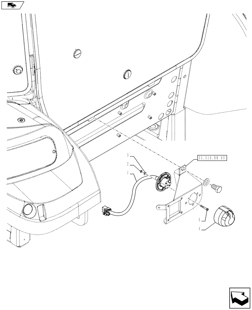 Схема запчастей Case IH FARMALL 105U - (55.510.BM[04]) - STD + VAR - 332011, 332958, 391958 - POWER SOCKET, EXTERNAL, ISO (55) - ELECTRICAL SYSTEMS