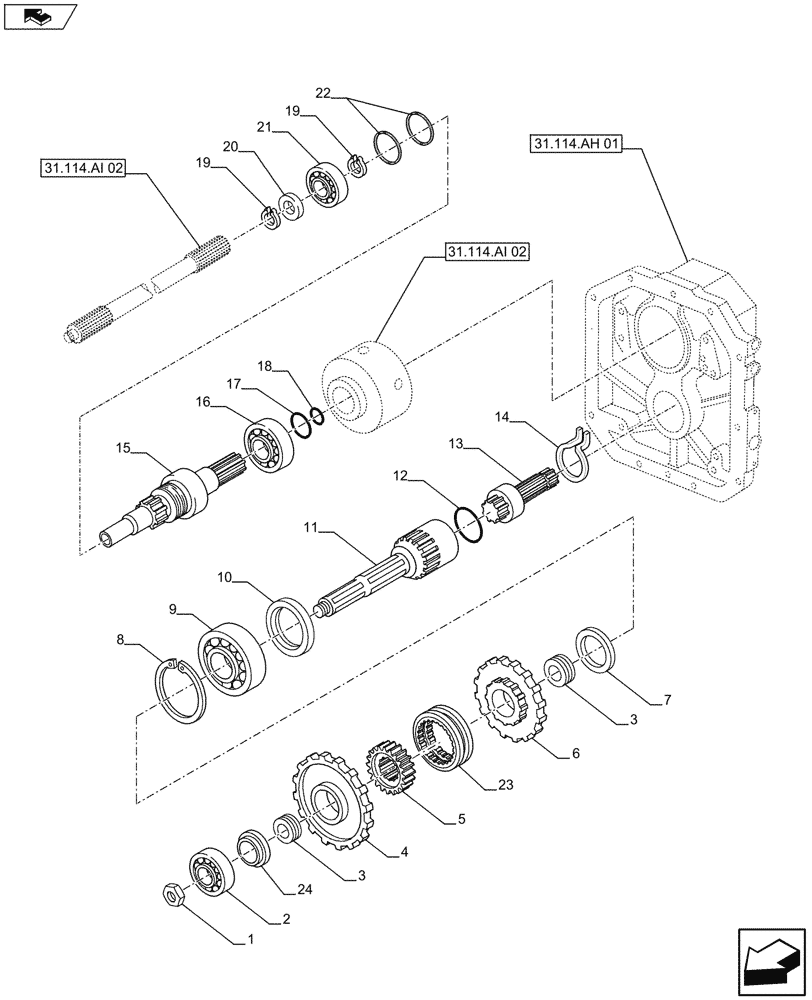 Схема запчастей Case IH FARMALL 115U - (31.114.AP[02]) - STD + VAR - 391727 - PTO 540/1000 RPM, SHAFT & GEAR, NA (31) - IMPLEMENT POWER TAKE OFF