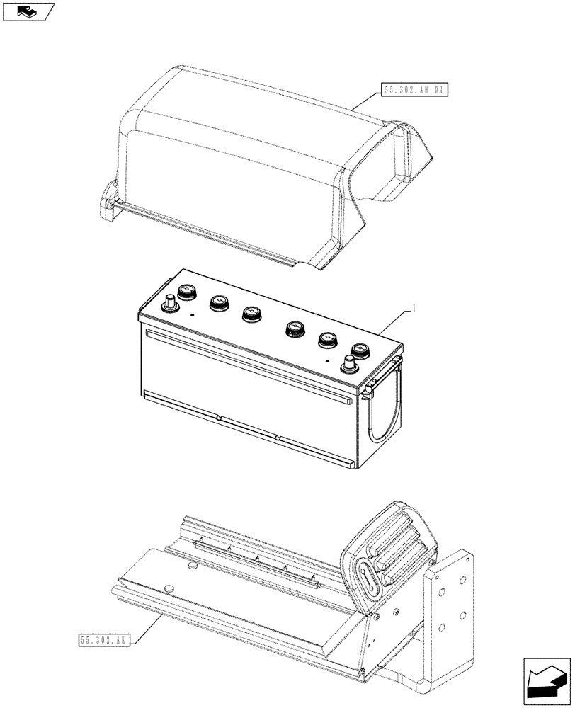 Схема запчастей Case IH FARMALL 105U - (55.302.AG) - STD + VAR - 391741 - BATTERY (55) - ELECTRICAL SYSTEMS