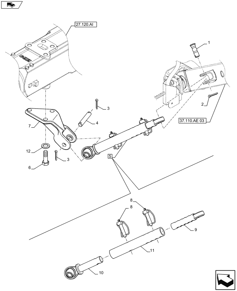 Схема запчастей Case IH FARMALL 105U - (37.120.AF[02]) - VAR - 391953 - STABILIZER CYLINDER, REAR, NA (37) - HITCHES, DRAWBARS & IMPLEMENT COUPLINGS
