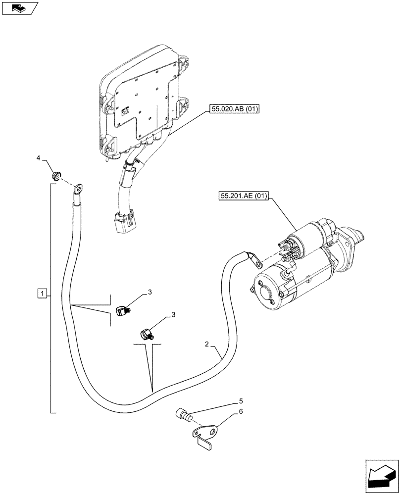 Схема запчастей Case IH FARMALL 105U - (55.201.AU[02]) - STD + VAR - 390798 - HARNESS - STARTER MOTOR - PDU (55) - ELECTRICAL SYSTEMS