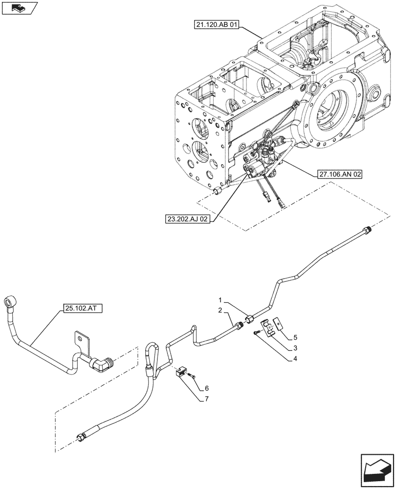 Схема запчастей Case IH FARMALL 105U - (27.106.AO) - VAR - 330308, 330415 - DIFFERENTIAL LOCK, HYDRAULIC LINE, ISO (27) - REAR AXLE SYSTEM