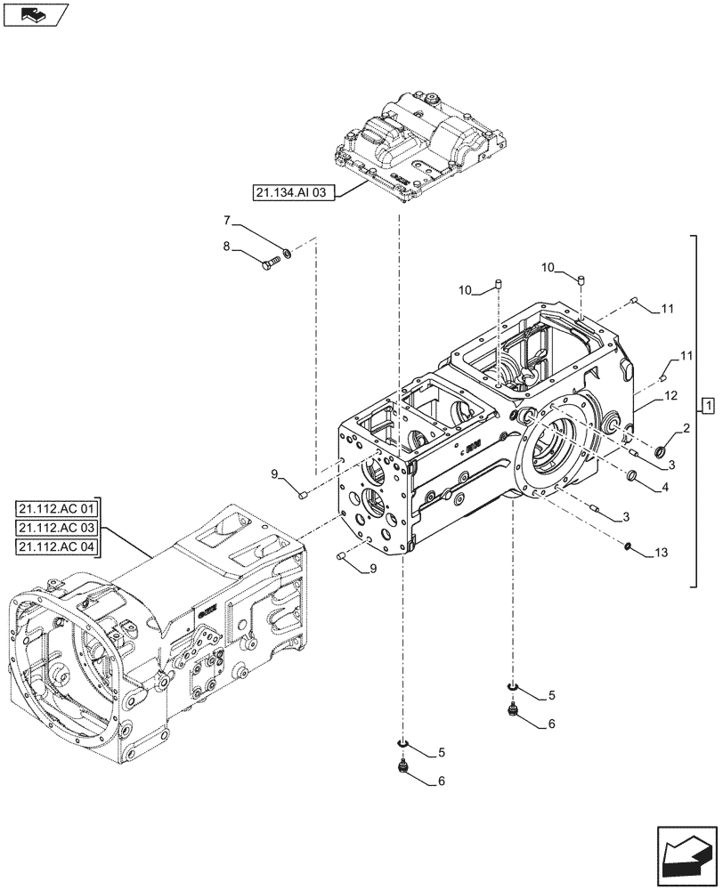 Схема запчастей Case IH FARMALL 115U - (21.120.AB[01A]) - STD + VAR - 332279, 332299, 390181, 743911 - TRANSMISSION HOUSING, REAR - BEGIN YR 06-SEP-2013 (21) - TRANSMISSION