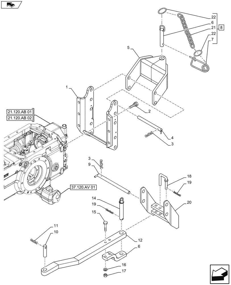 Схема запчастей Case IH FARMALL 115U - (37.100.AF[08]) - VAR - 330906 - DRAWBAR AND HITCH, TOW HOOK, ISO (37) - HITCHES, DRAWBARS & IMPLEMENT COUPLINGS