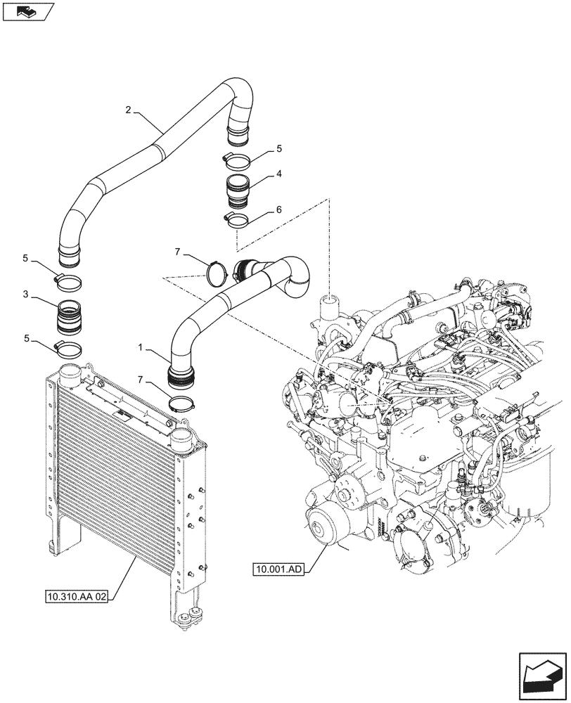 Схема запчастей Case IH FARMALL 115U - (10.310.AB[02]) - VAR - 332229, 336816 - INTERCOOLER LINE, ISO (10) - ENGINE