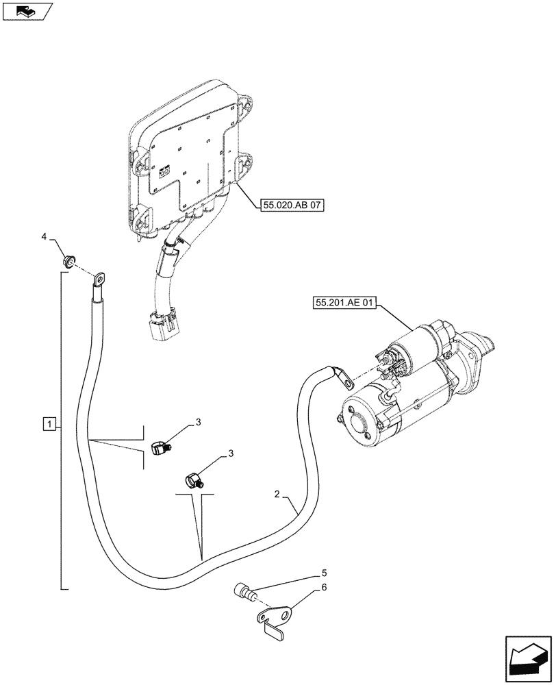 Схема запчастей Case IH FARMALL 105U - (55.201.AU[04]) - VAR - 330798 - HARNESS - STARTER MOTOR - PDU - ISO (55) - ELECTRICAL SYSTEMS