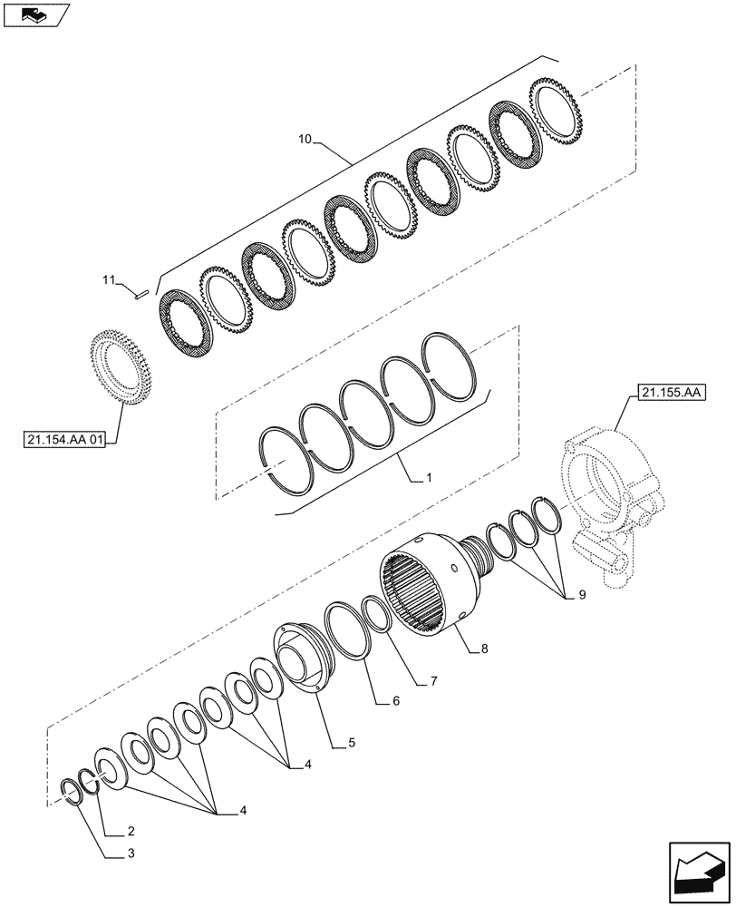 Схема запчастей Case IH FARMALL 105U - (21.154.AA[02]) - STD + VAR - 332279, 332299, 390181 - CLUTCH HOUSING (21) - TRANSMISSION