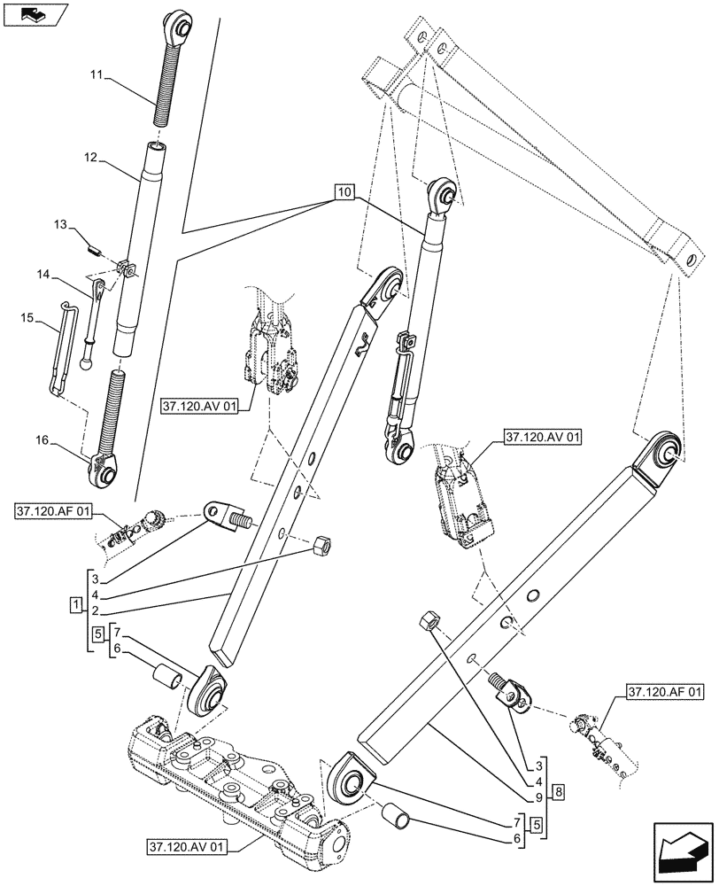 Схема запчастей Case IH FARMALL 105U - (37.110.AE[02]) - STD + VAR - 392953 - REAR, LIFT ARM, ISO (37) - HITCHES, DRAWBARS & IMPLEMENT COUPLINGS