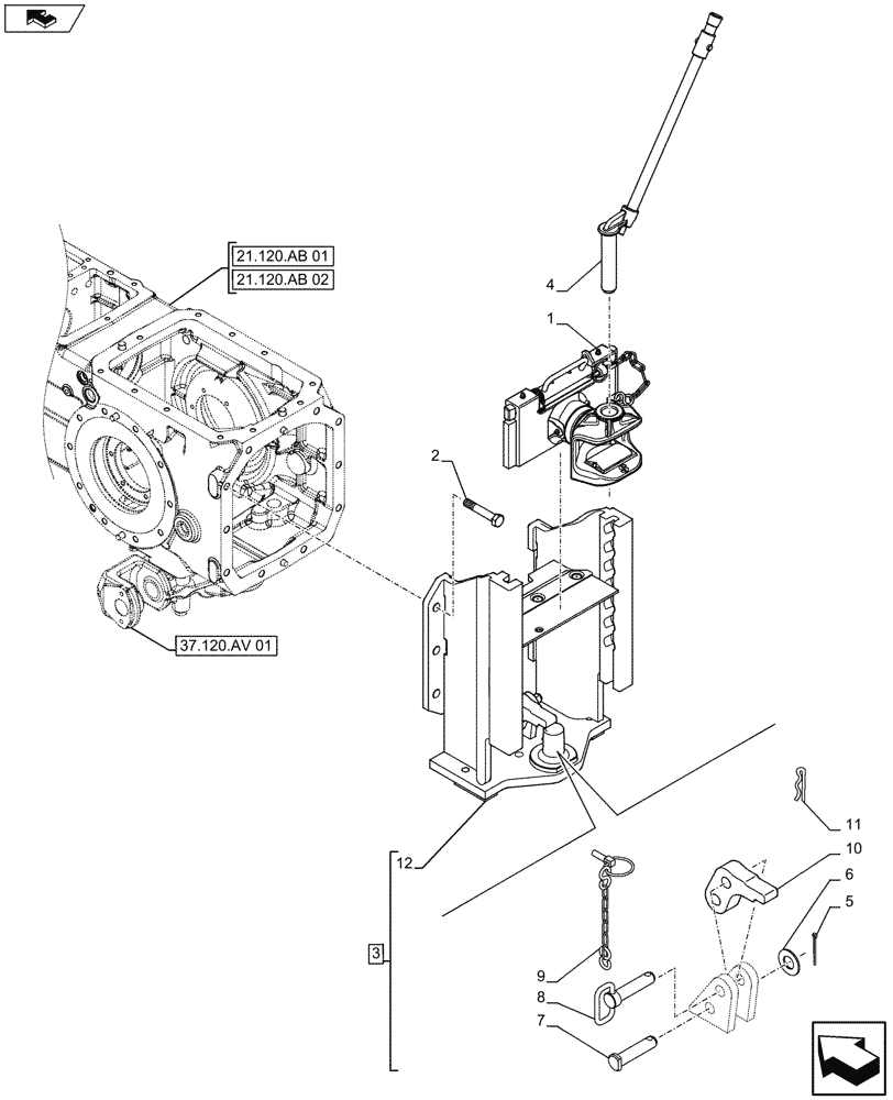 Схема запчастей Case IH FARMALL 115U - (37.100.AF[07]) - VAR - 330887 - DRAWBAR AND HITCH, TOW HOOK, ISO (37) - HITCHES, DRAWBARS & IMPLEMENT COUPLINGS