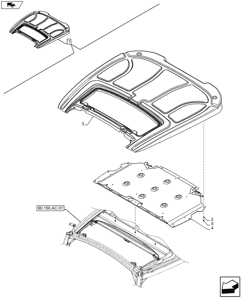 Схема запчастей Case IH FARMALL 115U - (90.150.BG[06]) - VAR - 336606, 339606 - CAB ROOF - PLATE, ISO - END YR 09-OCT-2012 (90) - PLATFORM, CAB, BODYWORK AND DECALS