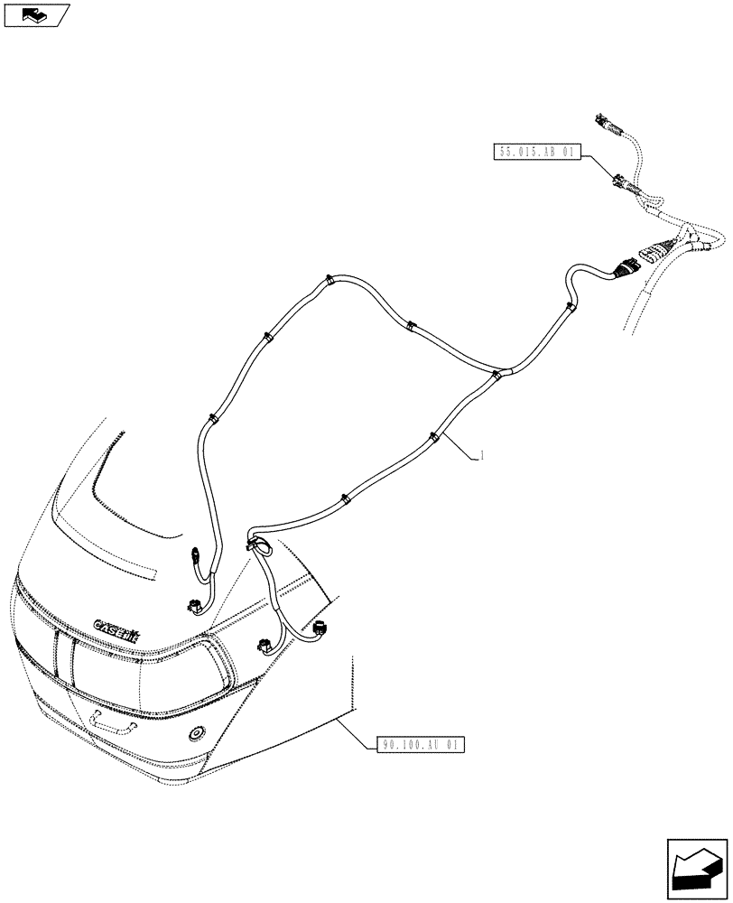 Схема запчастей Case IH FARMALL 105U - (55.511.AF[01]) - STD + VAR - 332717, 391713 - HEADLAMP, HARNESS, NA (55) - ELECTRICAL SYSTEMS