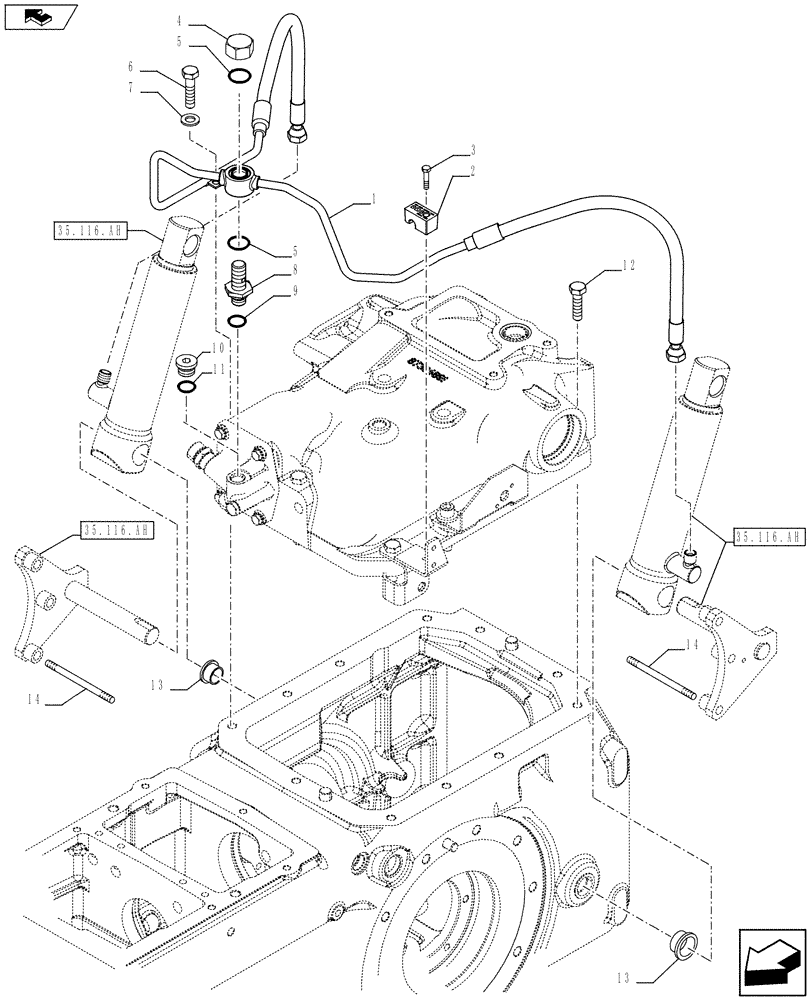 Схема запчастей Case IH FARMALL 115U - (35.116.AD) - VAR - 743597 - HYDRAULIC LIFT, LINE, ISO (35) - HYDRAULIC SYSTEMS