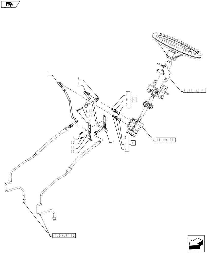 Схема запчастей Case IH FARMALL 105U - (41.216.AV[01]) - STD + VAR - 392644 - STEERING LINE - END YR 13-JAN-2013 (41) - STEERING