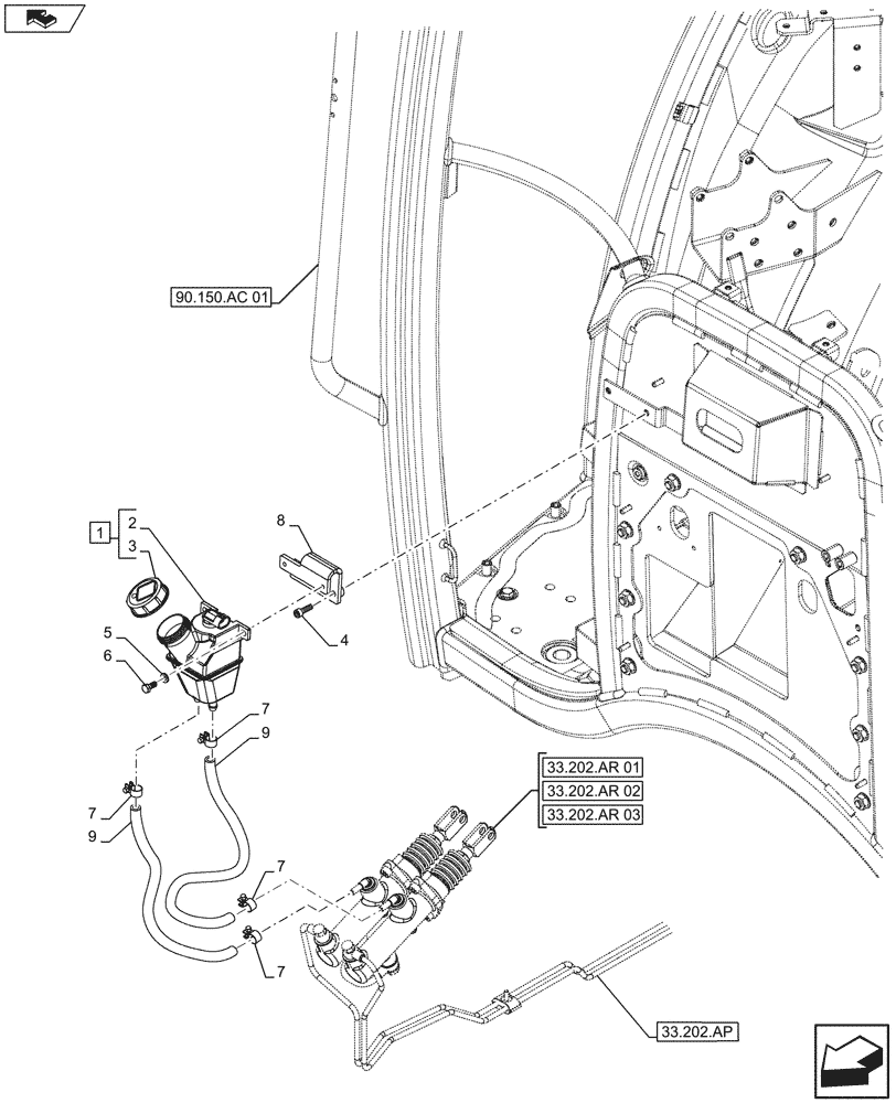 Схема запчастей Case IH FARMALL 105U - (33.202.AN) - STD + VAR - 331690, 743911 - BRAKE RESERVOIR & LINES (33) - BRAKES & CONTROLS