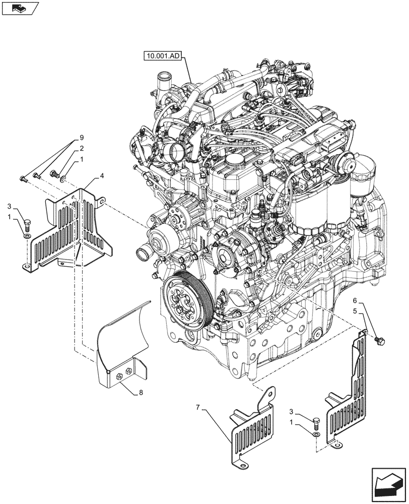 Схема запчастей Case IH FARMALL 105U - (90.102.AG) - STD + VAR - 390500 - ENGINE SHIELD (90) - PLATFORM, CAB, BODYWORK AND DECALS