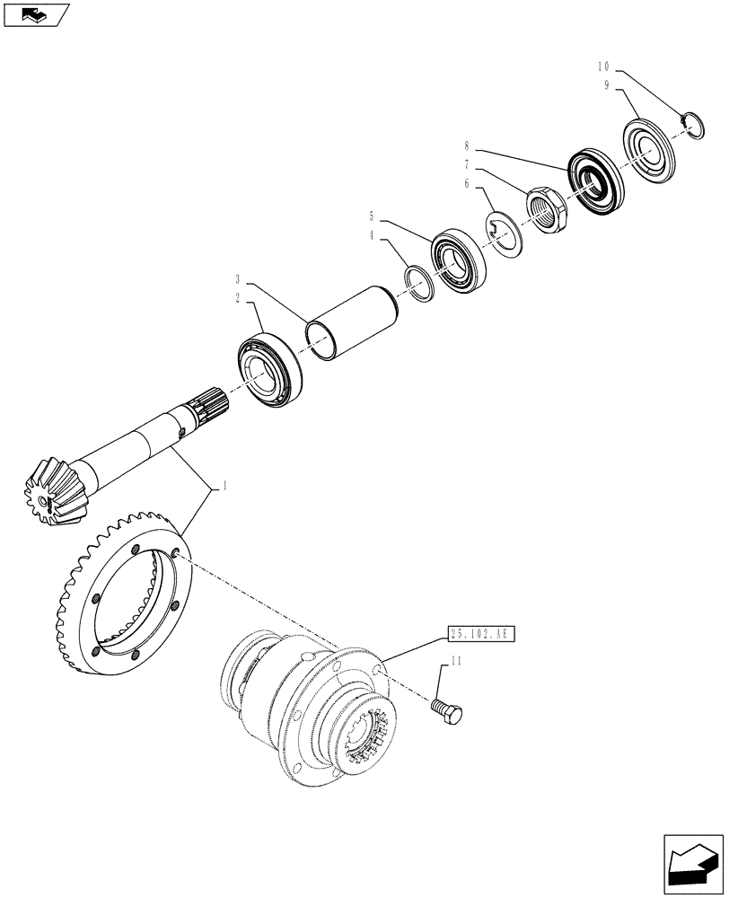 Схема запчастей Case IH FARMALL 115U - (25.102.AC[02]) - STD + VAR - 390399 - 4WD FRONT AXLE, BEVEL GEAR, W/ LIMITED SLIP DIFFERENTIAL (25) - FRONT AXLE SYSTEM