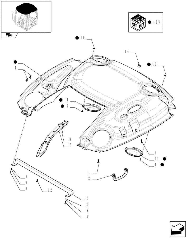 Схема запчастей Case IH PUMA 140 - (1.94.0/01[03]) - NAR ROOF WITH HIGH PROFILE WITH HIGH VISIBILITY PANEL - HEADLINER - C5936 (10) - OPERATORS PLATFORM/CAB
