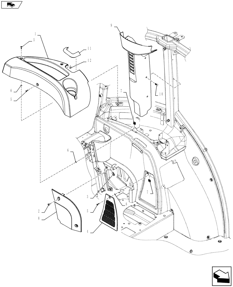 Схема запчастей Case IH FARMALL 105U - (90.160.AM[03]) - VAR - 332865 - CAB INTERIOR TRIM - LEFT SIDE - W/ INSTRUCTION SEAT (90) - PLATFORM, CAB, BODYWORK AND DECALS