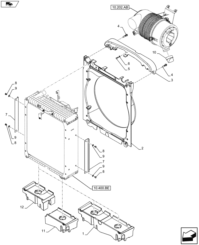 Схема запчастей Case IH FARMALL 115U - (10.400.BF[01]) - STD + VAR - 390200 - RADIATOR FAN SHROUD (10) - ENGINE