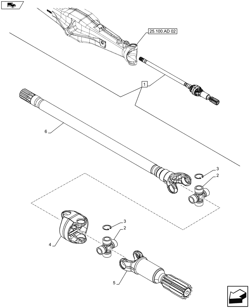 Схема запчастей Case IH FARMALL 105U - (25.108.AA[07]) - VAR - 330415 - 4WD FRONT AXLE, HALF SHAFT, LH, COMPONENTS, W/ HYDRAULIC DIFFERENTIAL LOCK, ISO (25) - FRONT AXLE SYSTEM