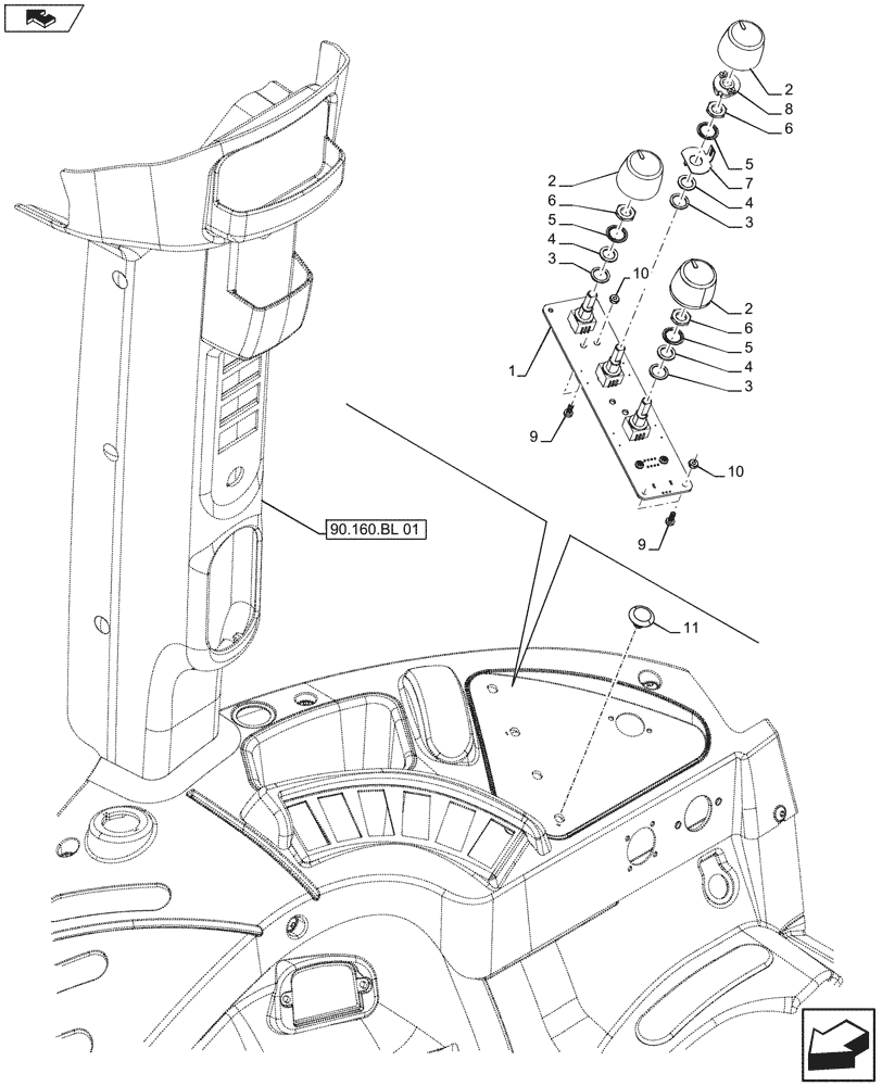 Схема запчастей Case IH FARMALL 105U - (55.523.AM[02]) - STD + VAR - 390703 - ELECTRONIC LIFT, REAR, CONTROL PANEL (55) - ELECTRICAL SYSTEMS