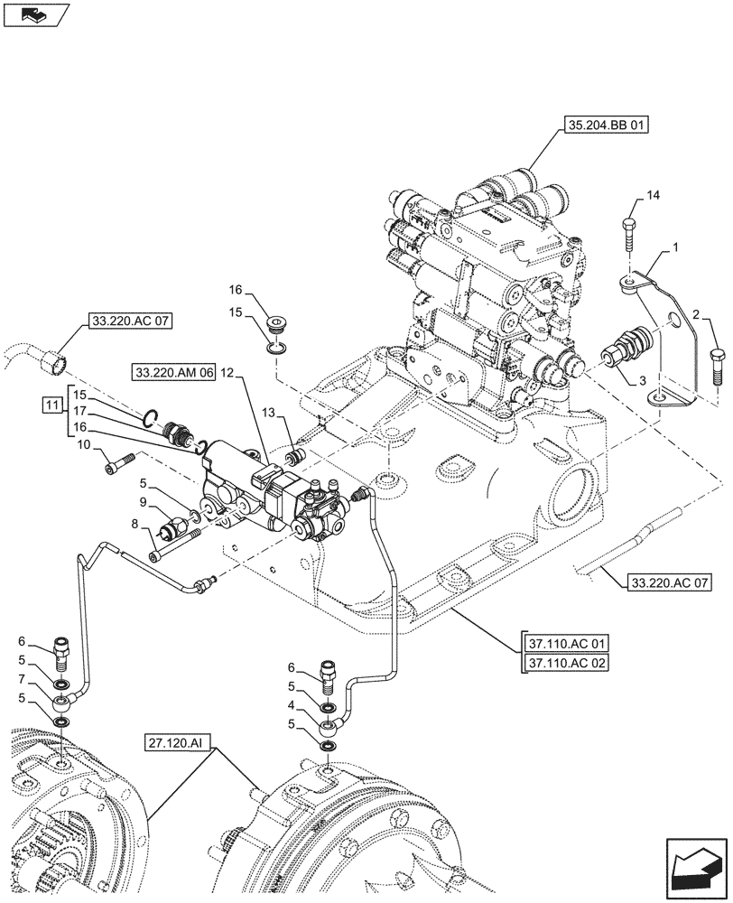 Схема запчастей Case IH FARMALL 115U - (33.220.AC[06]) - VAR - 743517 - TRAILER BRAKE VALVE, ISO (33) - BRAKES & CONTROLS