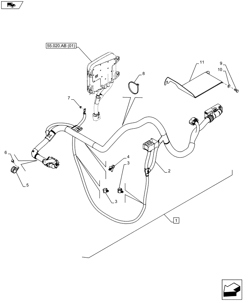 Схема запчастей Case IH FARMALL 115U - (55.015.AB[05]) - STD + VAR - 390174 - ENGINE - ELECTRIC CABLE (55) - ELECTRICAL SYSTEMS