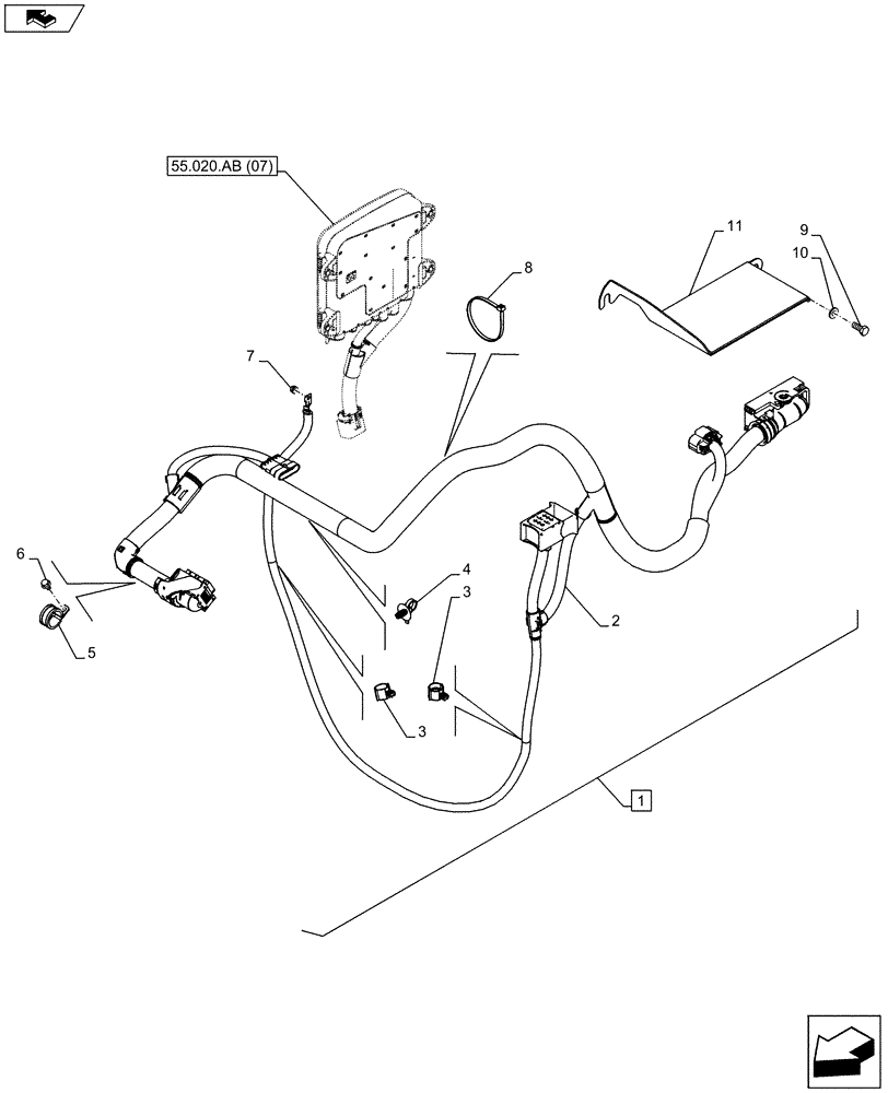 Схема запчастей Case IH FARMALL 115U - (55.015.AB[08]) - VAR - 332229 - ENGINE - ELECTRIC CABLE - ISO (55) - ELECTRICAL SYSTEMS
