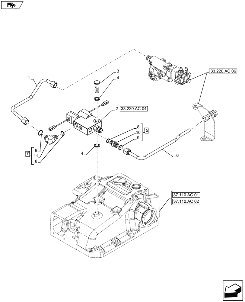 Схема запчастей Case IH FARMALL 105U - (33.220.AC[07]) - VAR - 743517 - BRAKE VALVE, ISO (33) - BRAKES & CONTROLS