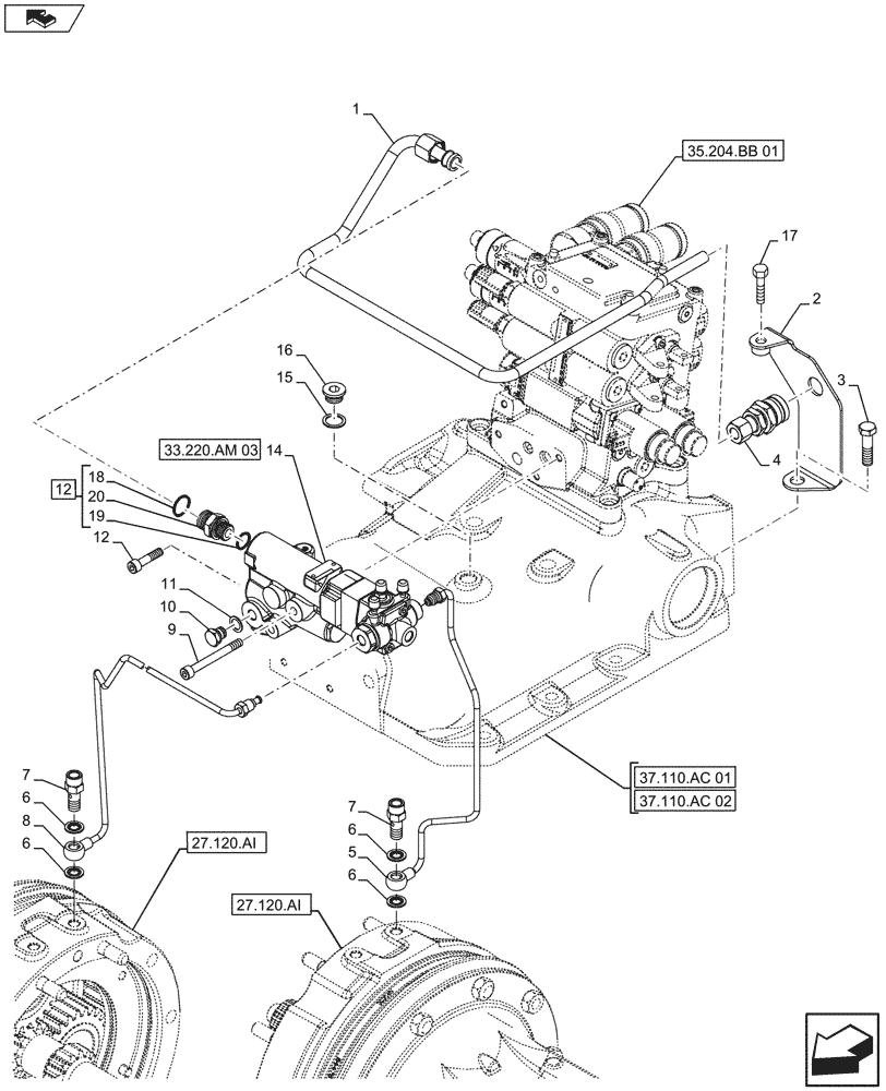 Схема запчастей Case IH FARMALL 105U - (33.220.AC[05]) - VAR - 743516 - TRAILER BRAKE VALVE, ISO (33) - BRAKES & CONTROLS