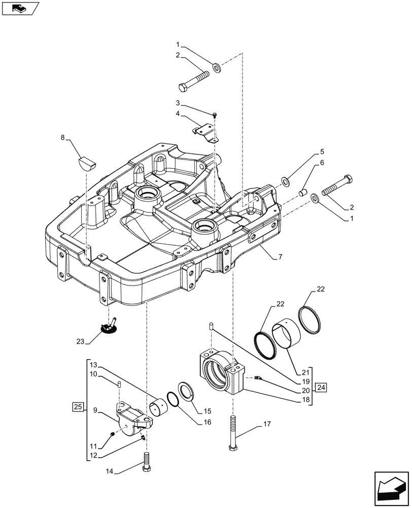 Схема запчастей Case IH FARMALL 105U - (25.100.AV[01]) - STD + VAR - 396489 - FRONT AXLE SUPPORT, STANDARD (25) - FRONT AXLE SYSTEM