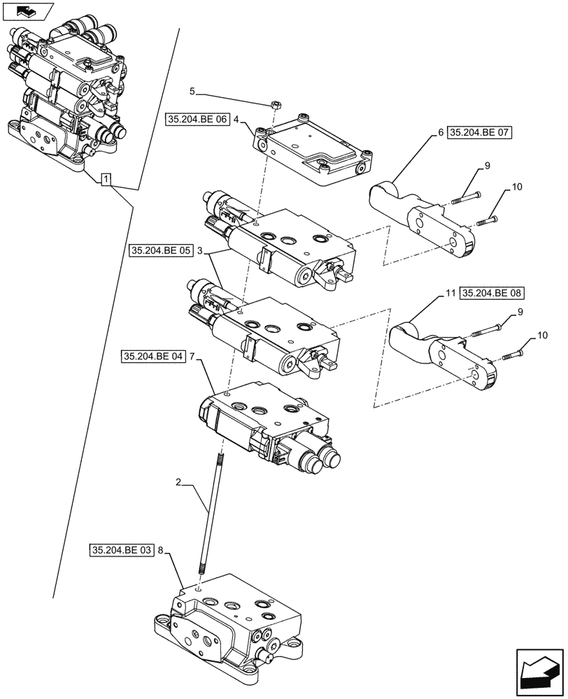 Схема запчастей Case IH FARMALL 105U - (35.204.BE[02]) - VAR - 330849 - REMOTE CONTROL VALVE, COMPONENTS (3 REMOTES) (35) - HYDRAULIC SYSTEMS