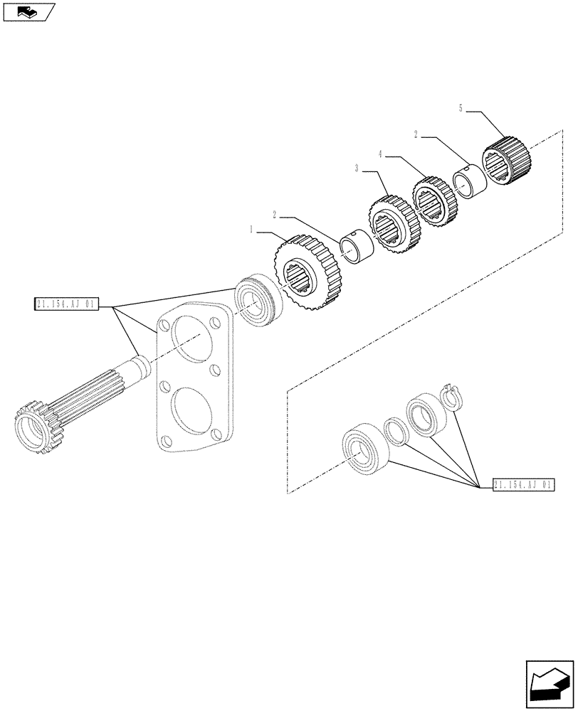 Схема запчастей Case IH FARMALL 105U - (21.148.AQ[01]) - STD + VAR - 743552 - TRANSMISSION (40KPH), GEAR (3RD/4TH) (21) - TRANSMISSION