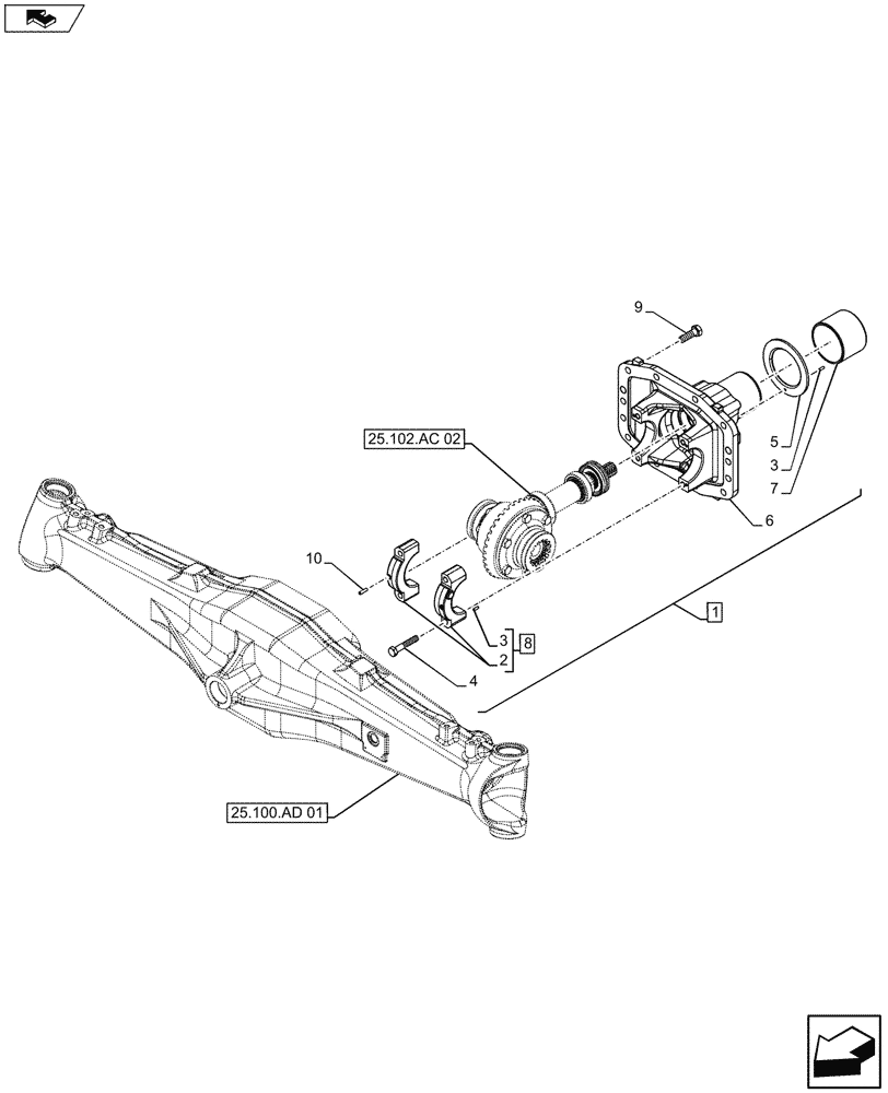 Схема запчастей Case IH FARMALL 115U - (25.102.AC[01]) - STD + VAR - 390399 - 4WD FRONT AXLE, DIFFERENTIAL CARRIER, W/ LIMITED SLIP DIFFERENTIAL (25) - FRONT AXLE SYSTEM