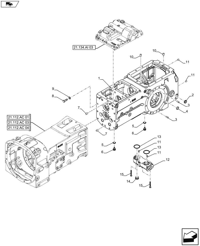 Схема запчастей Case IH FARMALL 105U - (21.120.AB[02]) - VAR - 331690 - TRANSMISSION HOUSING, REAR (21) - TRANSMISSION