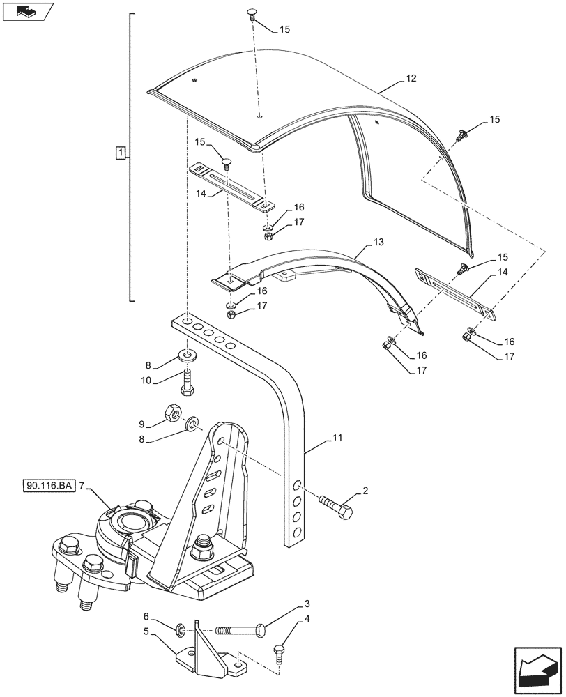 Схема запчастей Case IH FARMALL 115U - (90.116.AC[05]) - VAR - 333486 - DYNAMIC FRONT FENDER (480MM) (90) - PLATFORM, CAB, BODYWORK AND DECALS
