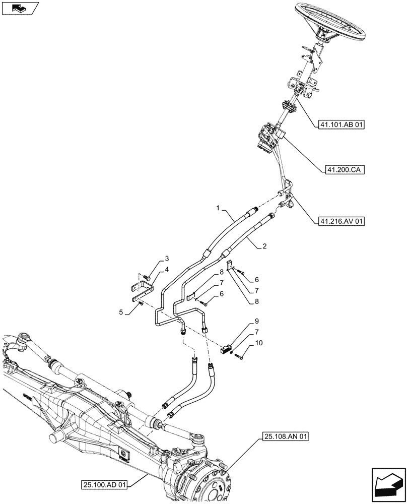 Схема запчастей Case IH FARMALL 105U - (41.216.AV[02]) - STD + VAR - 392644 - STEERING CYLINDER HYD. LINE - END YR 13-JAN-2013 (41) - STEERING