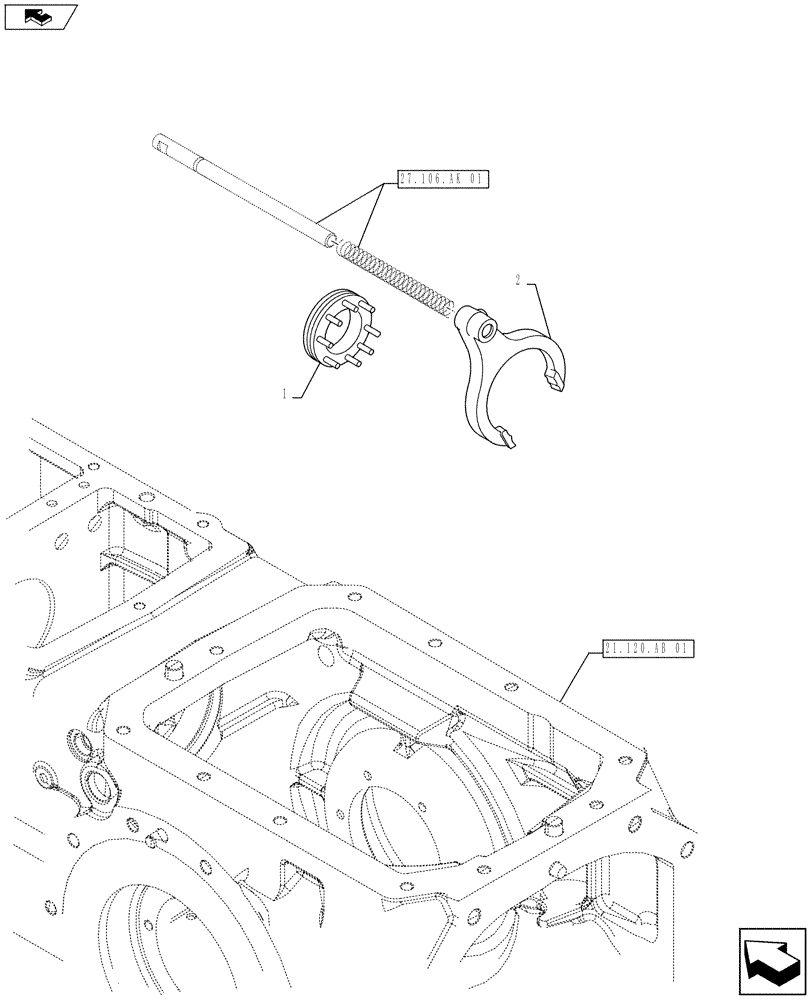 Схема запчастей Case IH FARMALL 105U - (27.106.AK[02]) - STD + VAR - 743931, 743932 - DIFFERENTIAL LOCK, FORK (27) - REAR AXLE SYSTEM