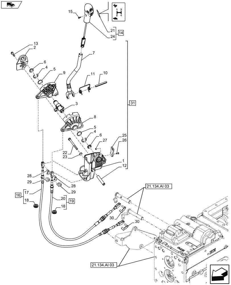 Схема запчастей Case IH FARMALL 115U - (21.134.AI[04]) - VAR - 332846 - TRANSMISSION (24X24), GEARSHIFT - END YR 19-JUN-2014 (21) - TRANSMISSION