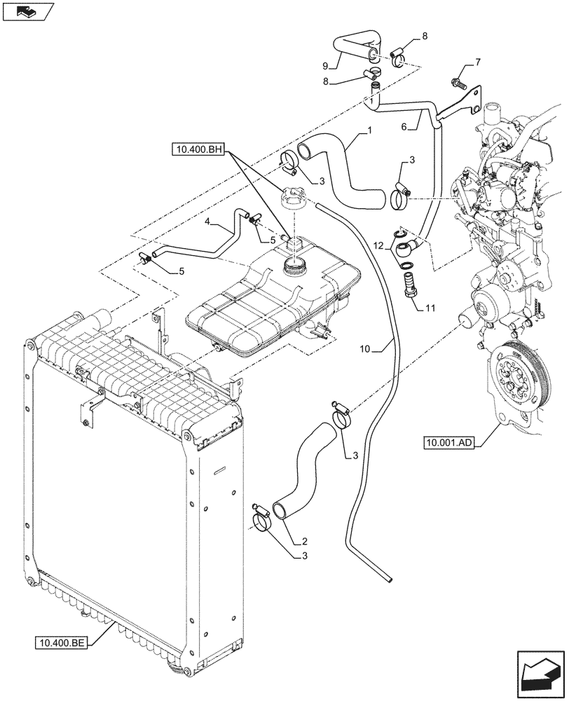 Схема запчастей Case IH FARMALL 115U - (10.400.AY) - STD + VAR - 330200, 390200 - RADIATOR HOSE (10) - ENGINE
