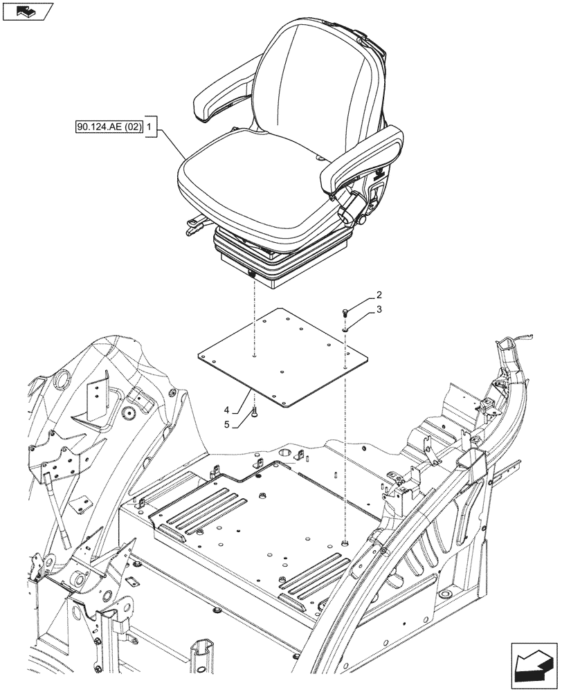 Схема запчастей Case IH FARMALL 105U - (90.124.AE[01]) - VAR - 332850 - DRIVER SEAT, SEAT, AIR SUSPENSION, DELUXE (90) - PLATFORM, CAB, BODYWORK AND DECALS