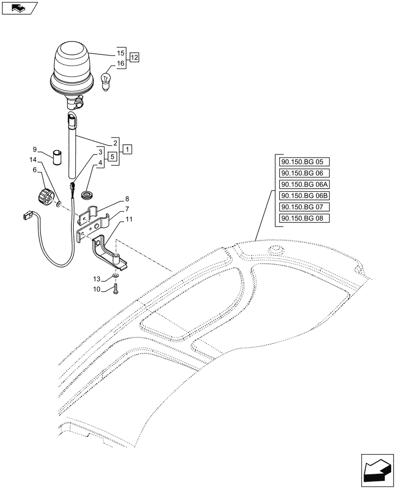 Схема запчастей Case IH FARMALL 105U - (55.404.AC[01]) - VAR - 331916 - ROTARY BEACON, RIGHT SIDE - END YR 02-JUL-2015 (55) - ELECTRICAL SYSTEMS