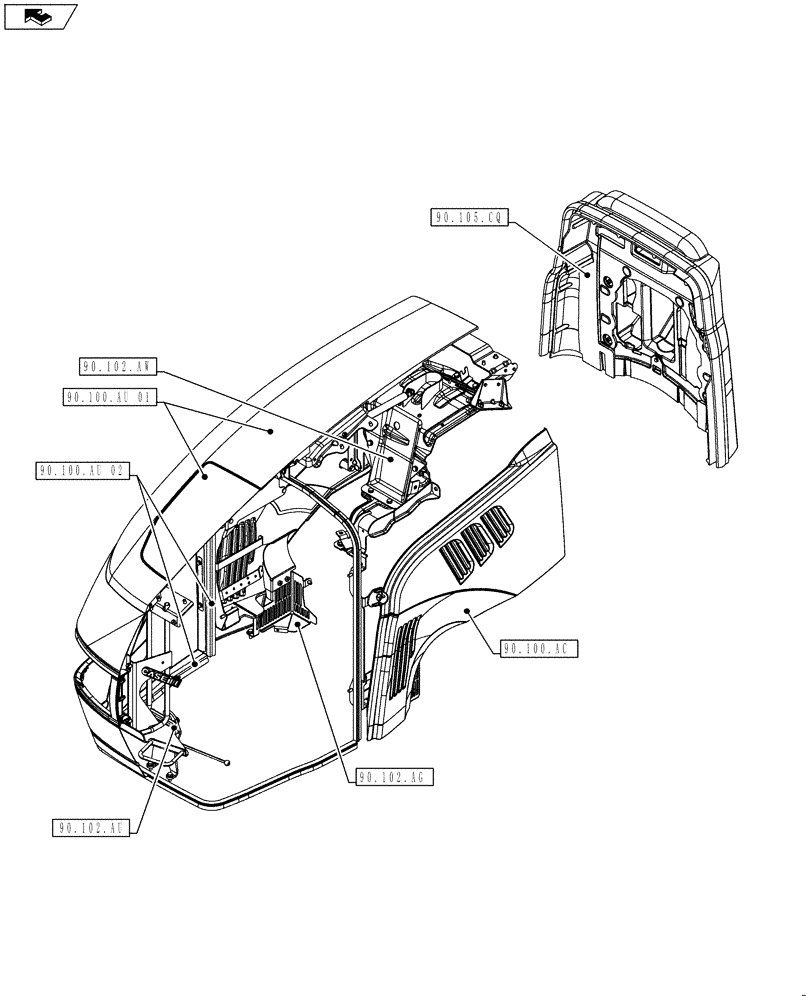 Схема запчастей Case IH FARMALL 115U - (00.000.90[01]) - PICTORIAL INDEX - PLATFORM, CAB, BODYWORK AND DECALS (00) - GENERAL & PICTORIAL INDEX