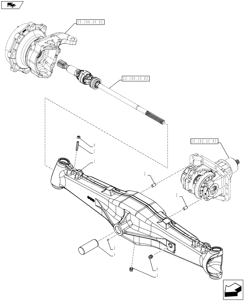 Схема запчастей Case IH FARMALL 105U - (25.100.AD[02]) - VAR - 330308, 330415 - 4WD FRONT AXLE, HOUSING, W/ HYDRAULIC DIFFERENTIAL LOCK, ISO (25) - FRONT AXLE SYSTEM